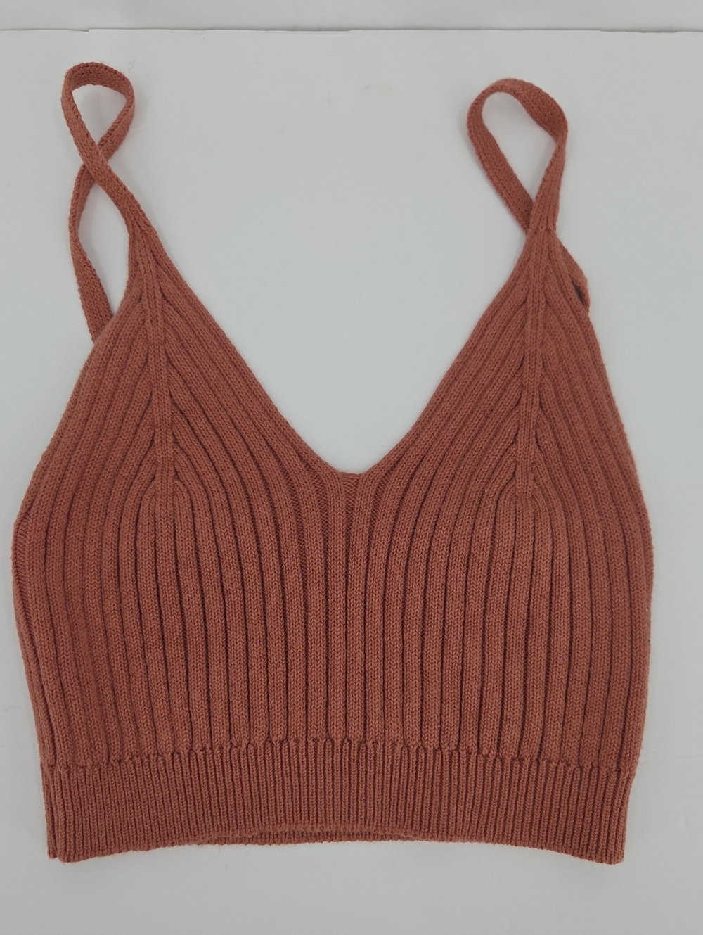 Women's Ribbed Knit Tank Crop Top in Terracotta Rust